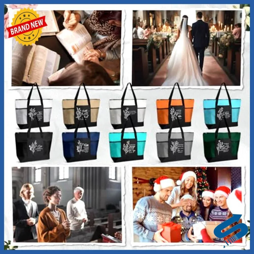 Boho Tote Bags with Zipper Pocket Religious Church Bible Study Gifts
